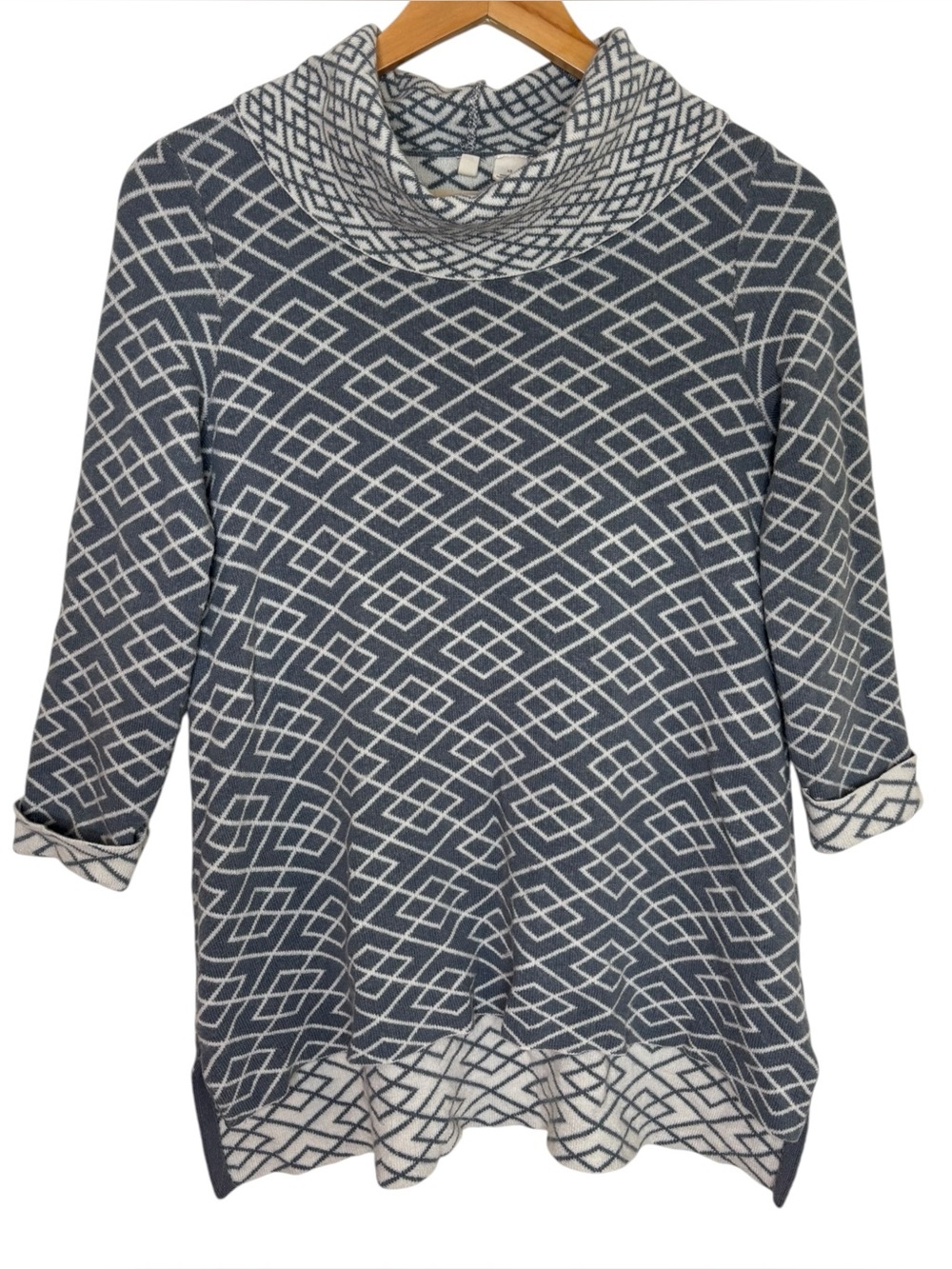 Anthropologie Moth sweater blue white cowl geometric alpaca blend size xsmall